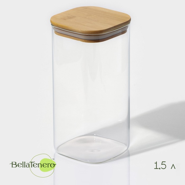Банка стеклянная для сыпучих продуктов с бамбуковой крышкой BellaTenero «Эко. Квадратная», 1,5 л, 10×21 см банка стеклянная для сыпучих продуктов с пробковой крышкой bellatenero классика 1 л 8 5×21 см
