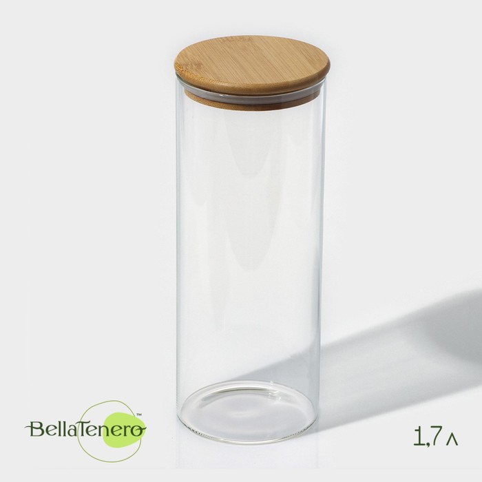 Банка стеклянная для сыпучих продуктов с бамбуковой крышкой BellaTenero «Эко», 1,7 л, 10×26 см банка стеклянная для сыпучих продуктов с бамбуковой крышкой magistro эко 1 8 л 10×31 см
