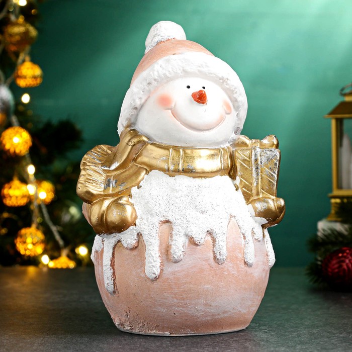 Фигура Снеговик с подарком 14,5х22см