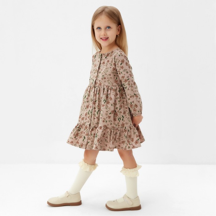 фото Платье для девочки minaku: cotton collection цвет бежевый в цветочек, рост 92 см