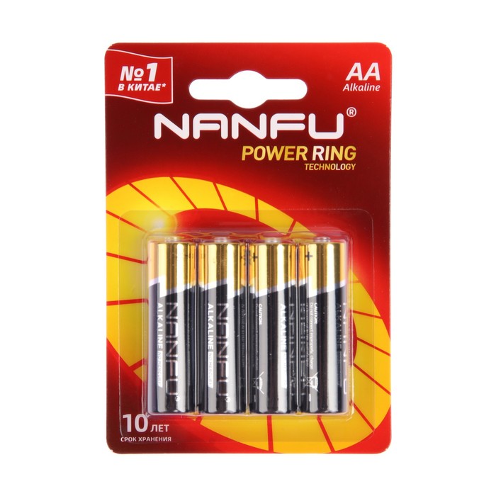 Батарейка алкалиновая Nanfu, AA, LR6-4BL, 1.5В, блистер, 4 шт. батарейка алкалиновая duracell basic lr6 тип aa блистер 2 шт