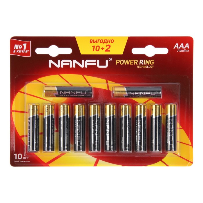 Батарейка алкалиновая Nanfu, AAA, LR03-12BL, 1.5В, блистер, 12 шт. батарейка алкалиновая duracell aaa lr03 12 шт