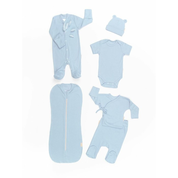 комплект на выписку детский amarobaby newborn 6 предметов бежевый размер 56 62 Комплект на выписку детский Newborn рост 56-62 см, цвет голубой, 6 предметов