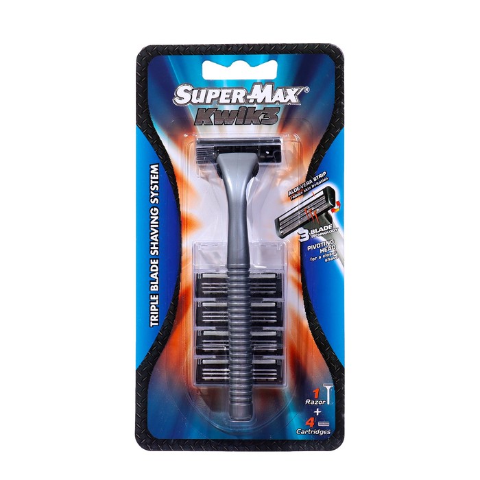 Станок для бритья, SUPER-MAX KWIK 3, многораз.станок+4 смен.картриджа с тройным лезвием.