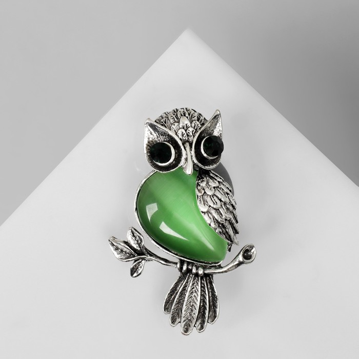 Брошь «Сова», цвет зелёный в чернёном серебре брошь сова цвет зелёный в чернёном серебре