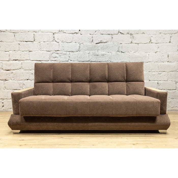 Прямой диван «Прайм 5», книжка, микровелюр, НПБ, цвет шоколадный / МДФ светлый