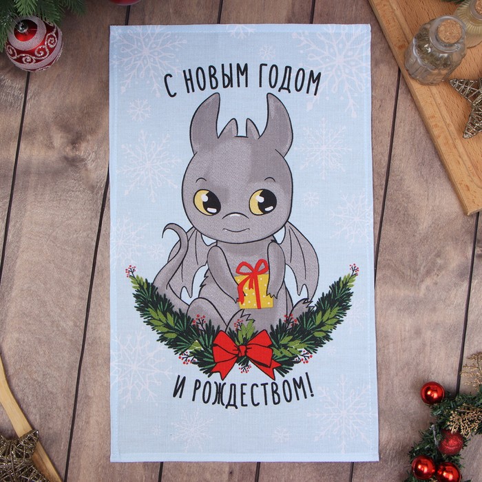 Полотенце Доляна Рождественский дракон 28х46 см, 100% хл, рогожка 164 г/м2