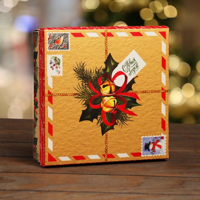 Коробка складная, крышка-дно Новогодний подарок 20 х 20 х 6 см