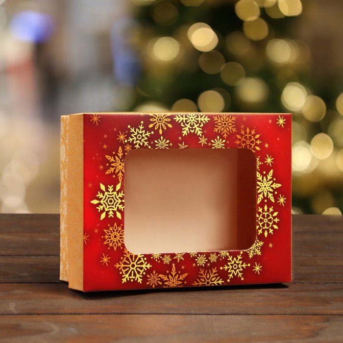 Коробка складная, крышка-дно, с окном С Новым Годом 16,5 х 12,5 х 5,2 см