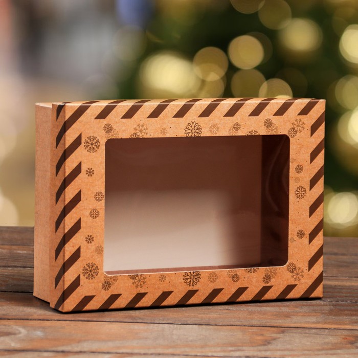 Коробка складная, крышка-дно, с окном Подарок от Деда Мороза 21 х 15 х 7 см