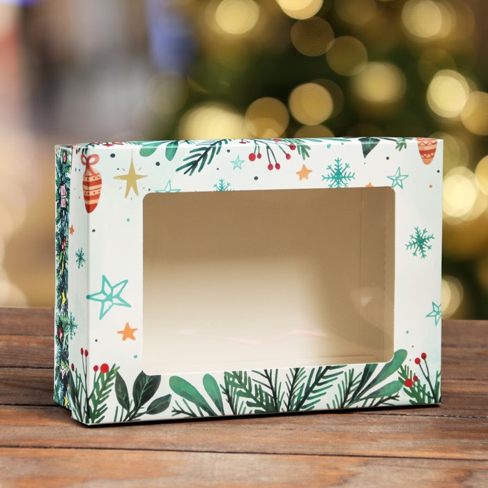 Коробка складная, крышка-дно, с окном Новогодняя ёлка 21 х 15 х 7 см коробка складная с окном весенний взгляд 21 х 15 х 7 см