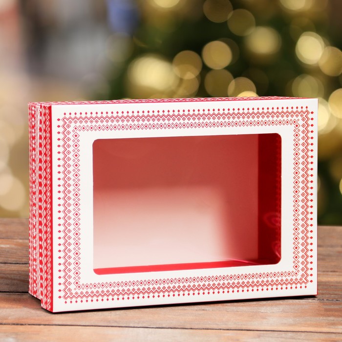 Коробка складная, крышка-дно, с окном Новогодний Олень 21 х 15 х 7 см коробка сборная крышка дно с окном новогодний венок 25 х 15 х 7 см
