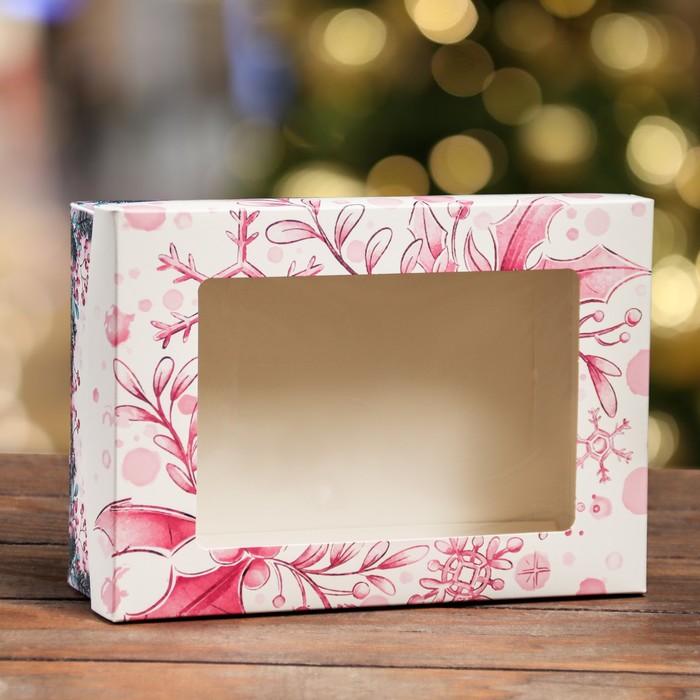 Коробка складная, крышка-дно, с окном Merry Christmas 21 х 15 х 7 см