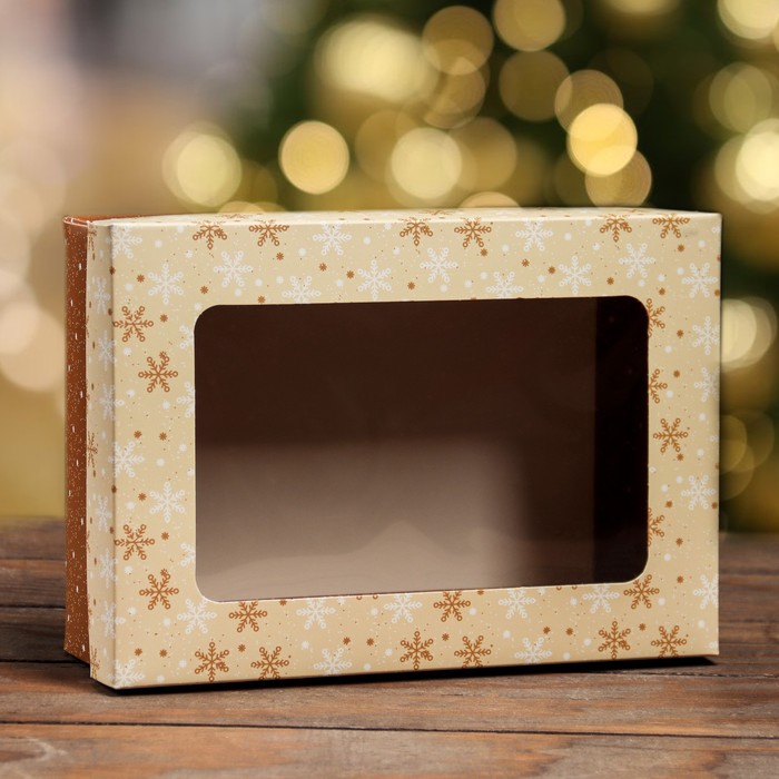 Коробка складная, крышка-дно, с окном Новогодняя снежинка 24 х 17 х 8 см коробка складная крышка дно с окном розовая 24 х 17 х 8 см