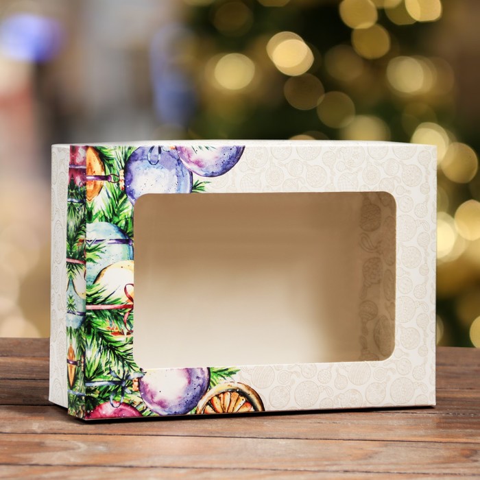 Коробка складная, крышка-дно, с окном Новогоднее украшение 24 х 17 х 8 см коробка складная крышка дно с окном розовая 24 х 17 х 8 см