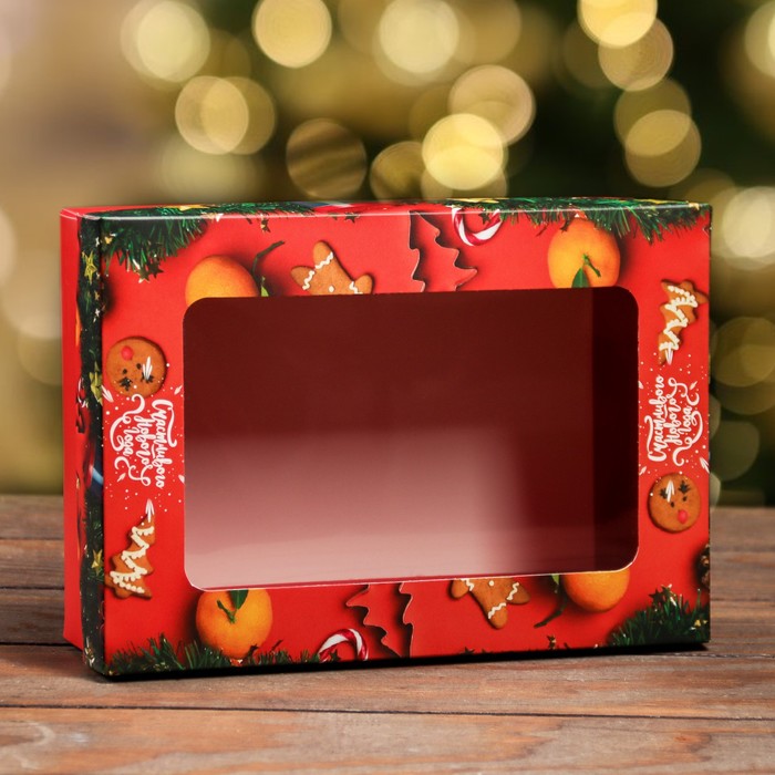 Коробка складная, крышка-дно, с окном Счастливого Нового Года 24 х 17 х 8 см коробка складная крышка дно счастливого рождества 24 х 17 х 8 см