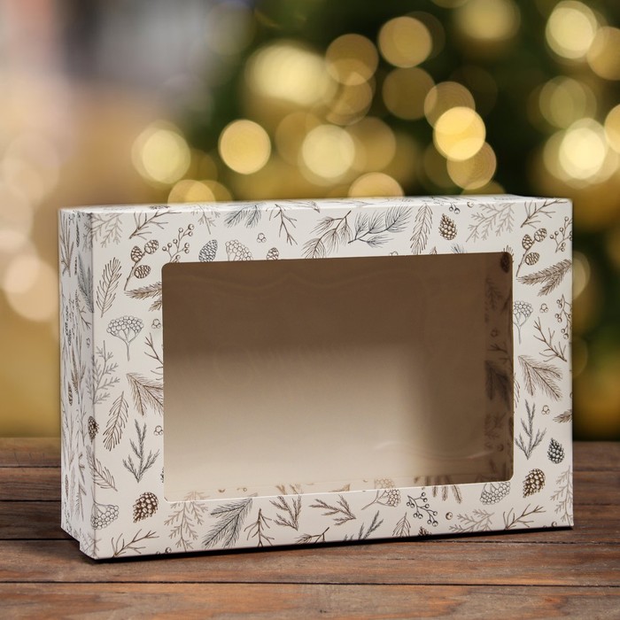 Коробка складная, крышка-дно , с окном Merry Christmas 30 х 20 х 9 см