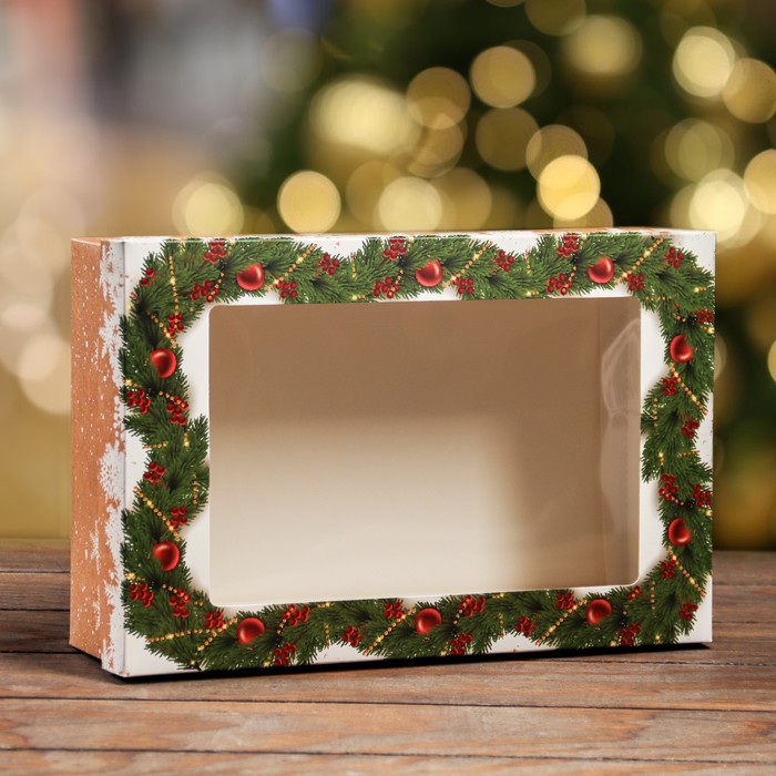 Коробка складная, крышка-дно , с окном Новогодняя сказка 30 х 20 х 9 см коробка складная черная с окном 30 х 20 х 9 см