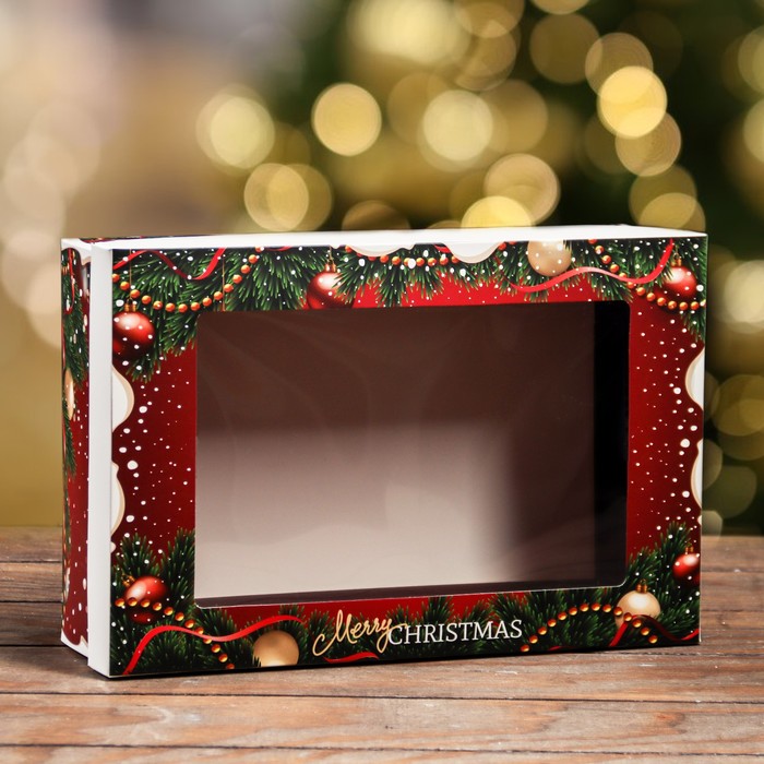 Коробка складная, крышка-дно , с окном Счастливого Рождества 30 х 20 х 9 см коробка складная черная с окном 30 х 20 х 9 см