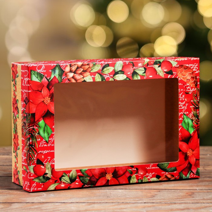 Коробка складная, крышка-дно , с окном Новогодние чудеса 30 х 20 х 9 см