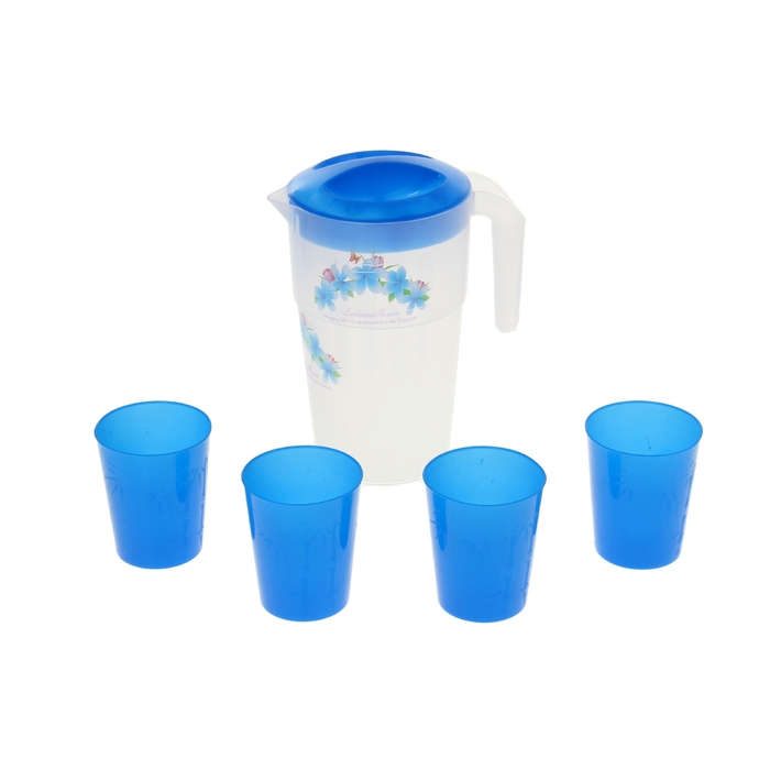 Набор питьевой "Альдина", 5 предметов: кувшин 1,5 л, 4 стакана 200 мл, 17х11х19 см, цвета МИКС