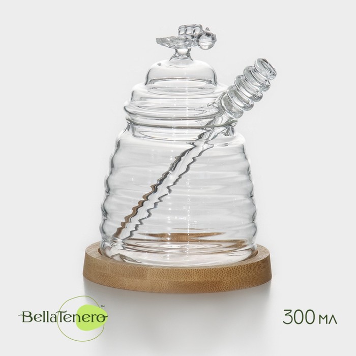 Баночка стеклянная для мёда и варенья с ложкой BellaTenero «Эко. Пчёлка», 300 мл, 10×12,5 см баночка стеклянная для мёда и варенья доляна медвежонок 40 мл 5×6 5 см