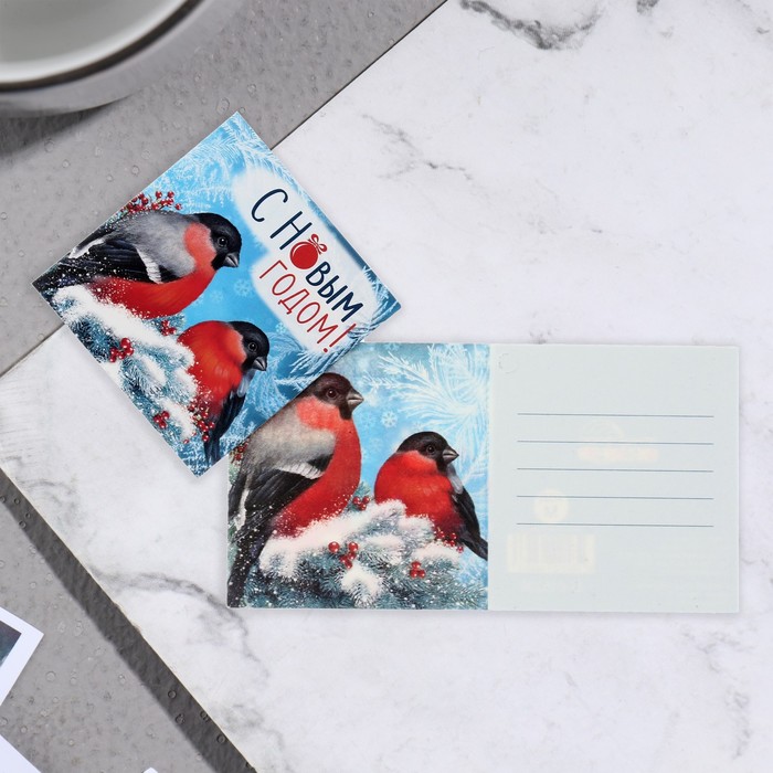 о 14 открытка снегири Мини-открытка С Новым Годом! глиттер, снегири, 6,5х6,5 см