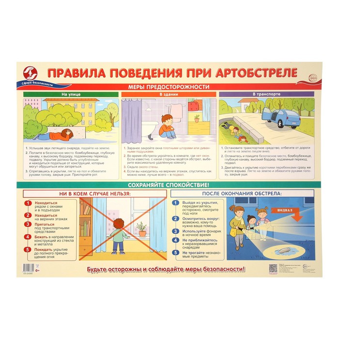 Плакат Правила поведения при артобстреле А2 плакат правила поведения при пожаре картон а2