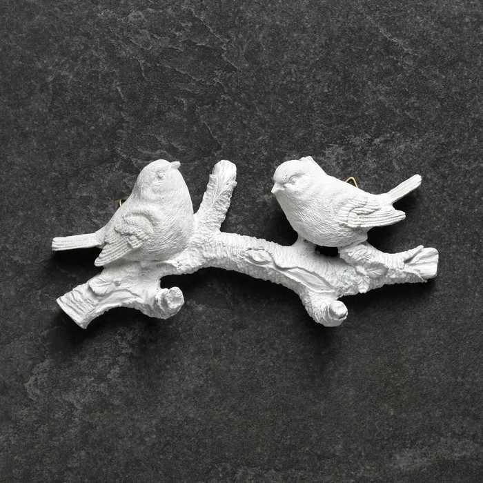 Подвесной декор - вешалка Веточка с двумя птичками белая
