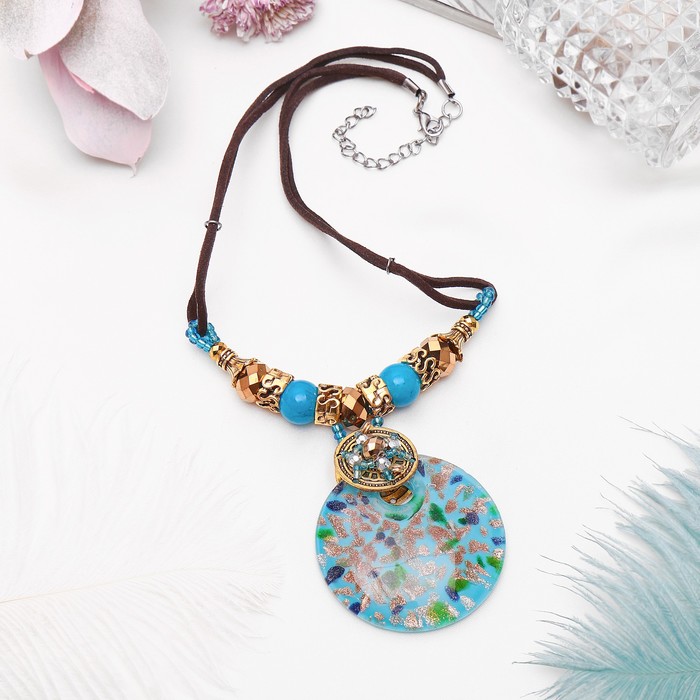 Кулон восход "Муранское стекло" круг, цвет голубой, 42см