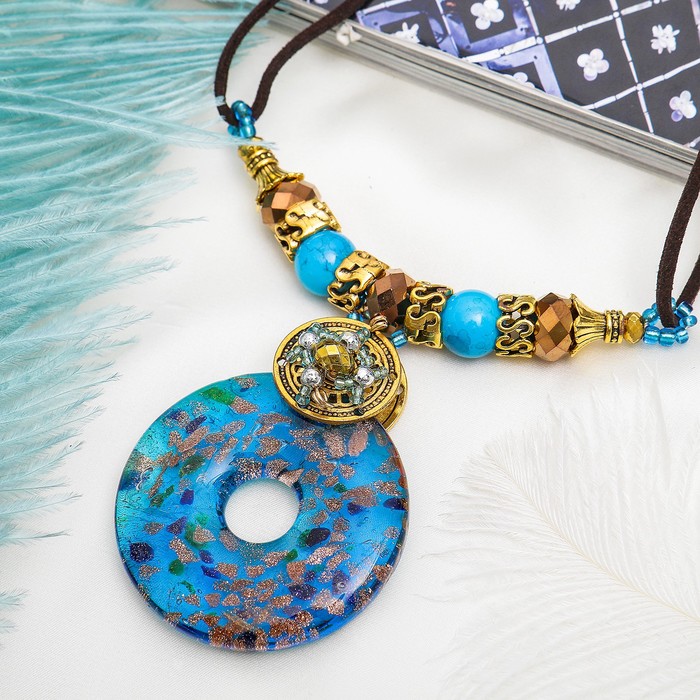 Кулон восход "Муранское стекло" круг, цвет голубой, 42см