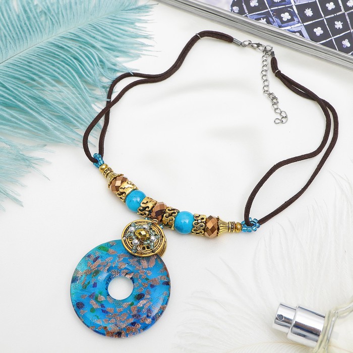 Кулон восход "Муранское стекло" круг, цвет голубой, 42см