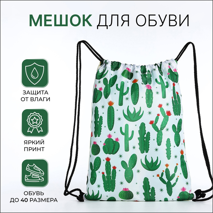 

Мешок для обуви на шнурке, цвет белый/зелёный