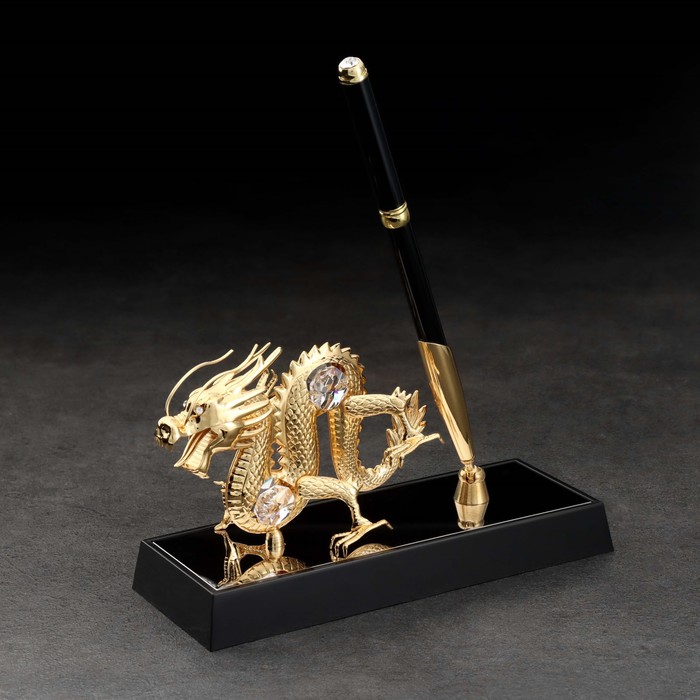 Ручка на подставке Китайский дракон, с кристаллами