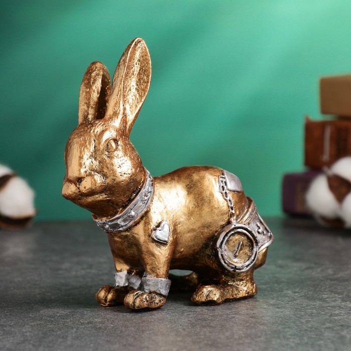 Фигура Кролик с часами бронза, 15см