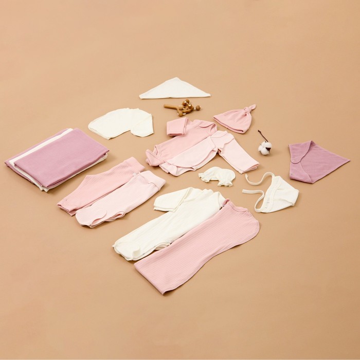 фото Набор для новорожденных 15 предметов, цвет пыльная роза/розовый/молочный, рост 56-62 см babyedel