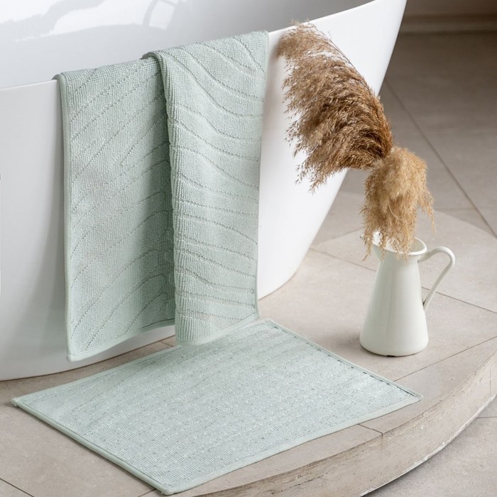 Комплект ковриков для ванны «Орта», размер 50x60 cм, 60x100 см, цвет бирюзовый