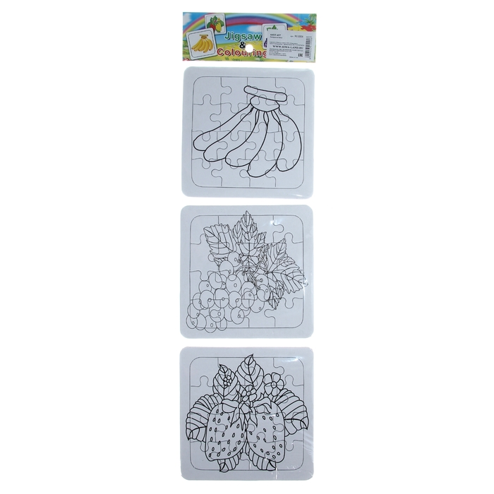 Раскраска-пазл "Фрукты" 3 картинки по 16 элементов