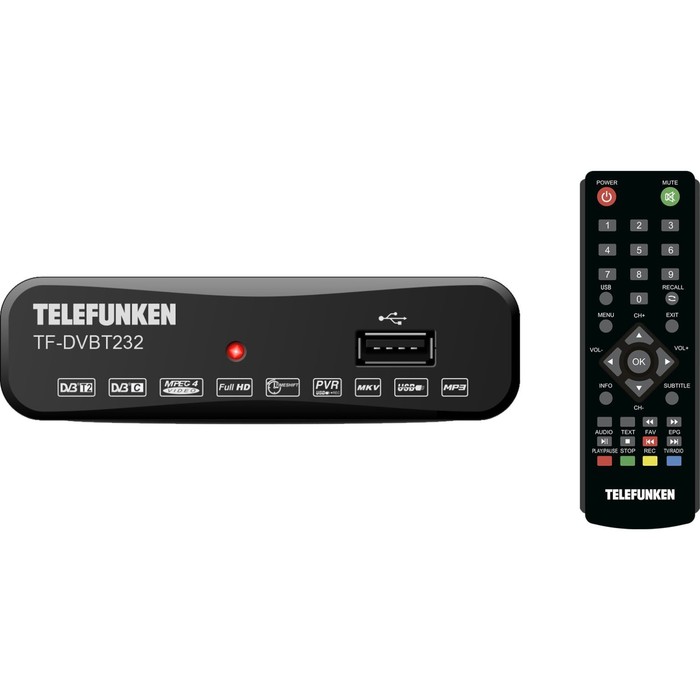 Ресивер DVB-T2 Telefunken TF-DVBT232 черный ресивер dvb t2 telefunken tf dvbt262 черный