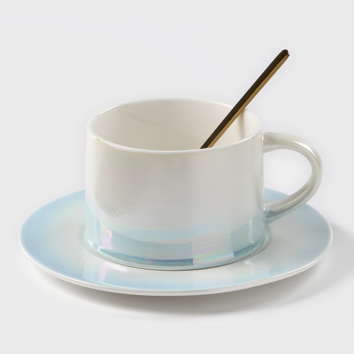 цена Чайная пара керамическая «Нежность», 3 предмета: кружка 250 мл, блюдце d=15,5 см, ложка h=13 см
