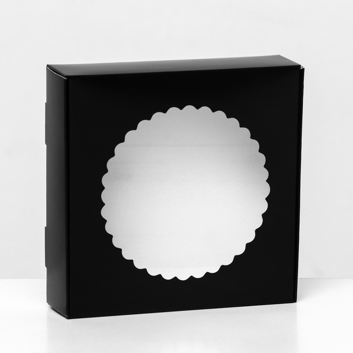 подарочная коробка сборная с окном 11 5 х 11 5 х 3 см чёрный Подарочная коробка сборная с окном, 11,5 х 11,5 х 3 см, чёрный