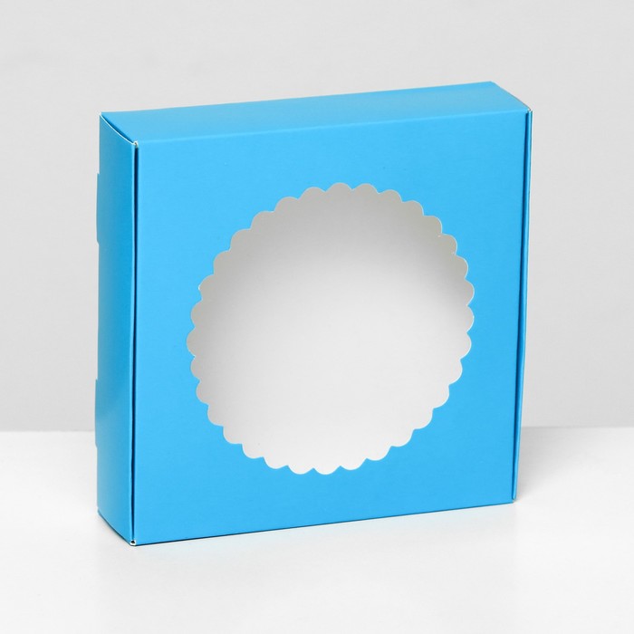 подарочная коробка сборная с окном 11 5 х 11 5 х 3 см чёрный Подарочная коробка сборная с окном, 11,5 х 11,5 х 3 см , голубой