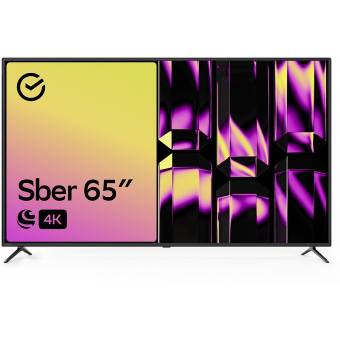 Телевизор Sber SDX-65U4014B, 65, 3840x2160, DVB-T2/C/S2, HDMI 3, USB 2, Smart TV, чёрный телевизор topdevice tdtv65cs06ubk 65 3840x2160 dvb t2 c s2 hdmi 3 usb 2 smart tv чёрный
