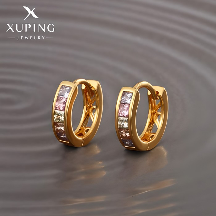 Серьги-кольца XUPING блеск, d=1,38 см, цветные в золоте