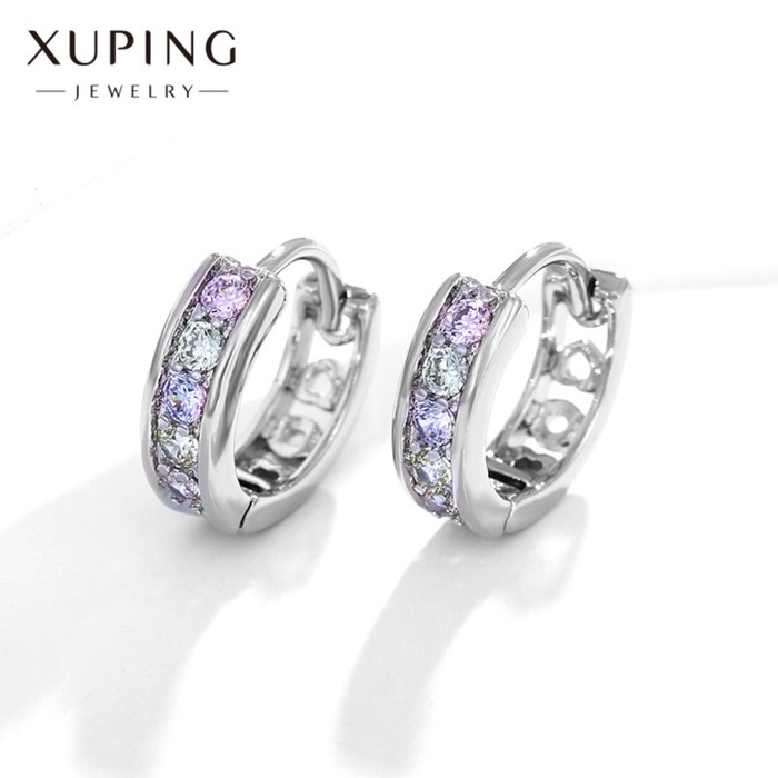 Серьги-кольца XUPING блеск, d=1,38 см, цветные в серебре серьги кольца всплеск чёткая двойная линия d 1 8 см цвет белый в серебре