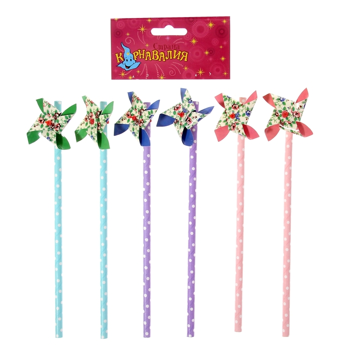 Трубочки для коктейля (набор 6 шт) "Цветочки" цвета МИКС