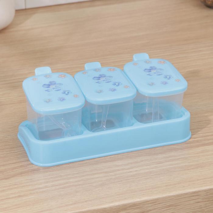 Набор банок для сыпучих на подставке 22х12х9 см "Цветник", 3 шт с ложками, цвет МИКС