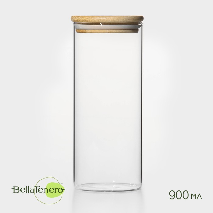 Банка стеклянная для сыпучих продуктов с бамбуковой крышкой BellaTenero «Эко», 900 мл, 8,5×20,5 см банка стеклянная для сыпучих продуктов с бамбуковой крышкой эко трапеция 850 мл 9 5×13 см
