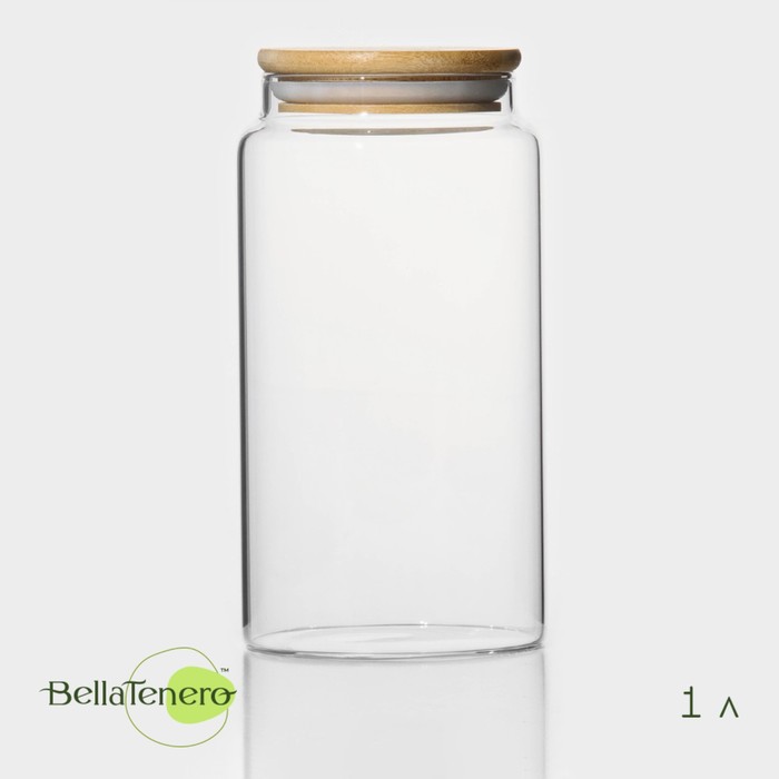 Банка стеклянная для сыпучих продуктов с бамбуковой крышкой BellaTenero «Эко», 1 л, 9,5×18 см банка стеклянная для сыпучих продуктов с бамбуковой крышкой и ложкой эко 1 л