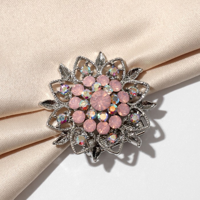 Зажим для платка «Цветок» изящный, цвет радужно-розовый в серебре кольцо для платка цветок дуо цветное в серебре